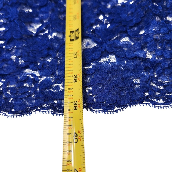 VTG Vintage Vanity Fair Size 8 Royal Blue Nylon Slip Dress Midi Length Lace Trim - Picture 11 of 11